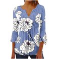 thumbnail image 1 of Pompotops Tunique Décontractée à Manches 3/4 Imprimée Florale Col en V pour Femmes Chemises Basiques d'Été Blouse Plissée Liquidation, 1 of 5