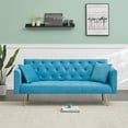 thumbnail image 3 of Aukfa Curved Arm Futon Convertible Sofa Bed for Home Office, 2 Pillows, Tufted Back, Velvet, Light Blue, 3 of 8