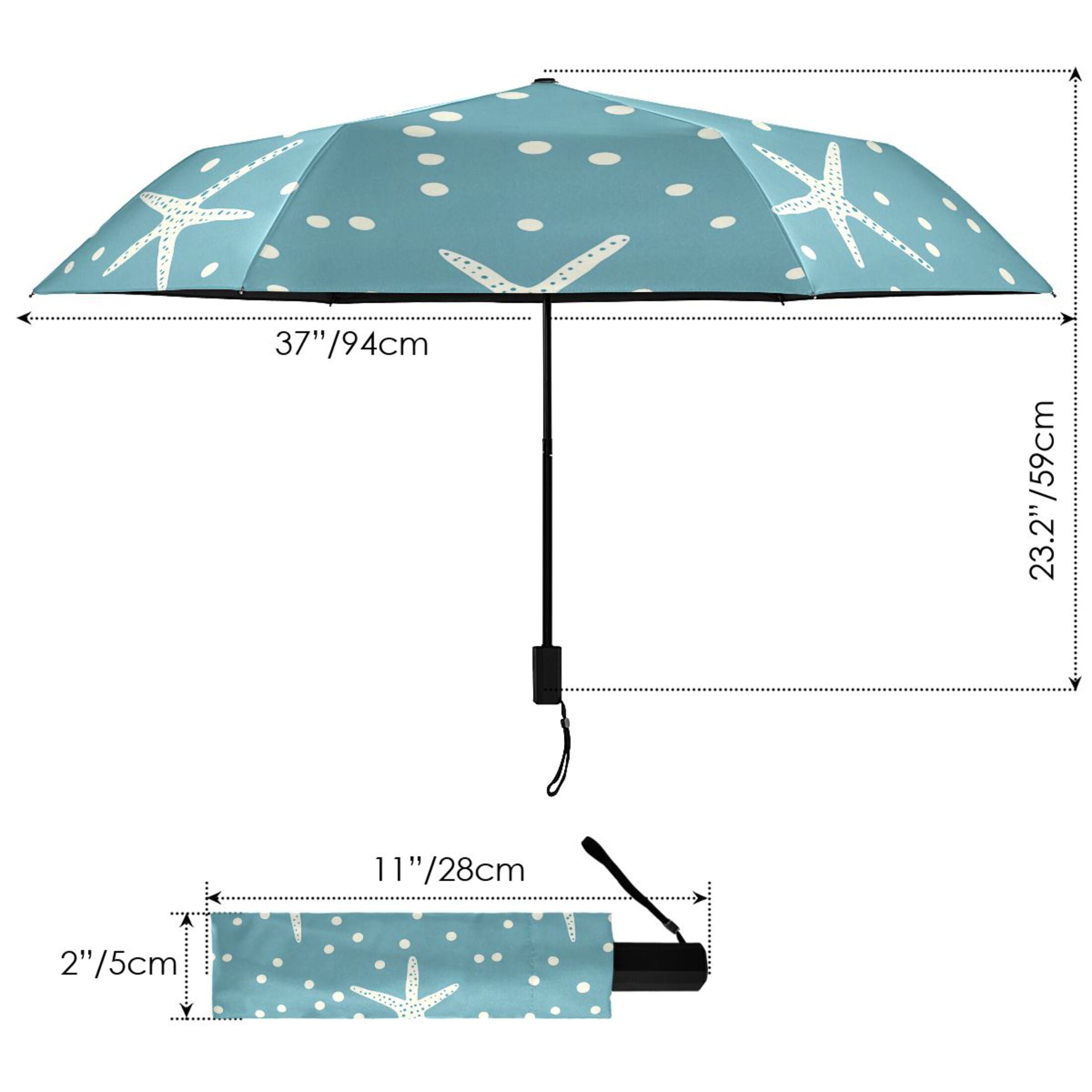 ALAZA Starfish Polka Dot UPF 50+ Compact Folding Umbrella for Rain Travel Umbrella Packable