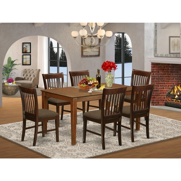Mid-Century Dining Table Set 7 Piece - Wood Frame & Chairs - Kitchen Table for Small Spaces