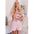 thumbnail image 4 of POGLIP Women's Pink Tie-dye Print Waffle Knit Lounge Set, 4 of 6