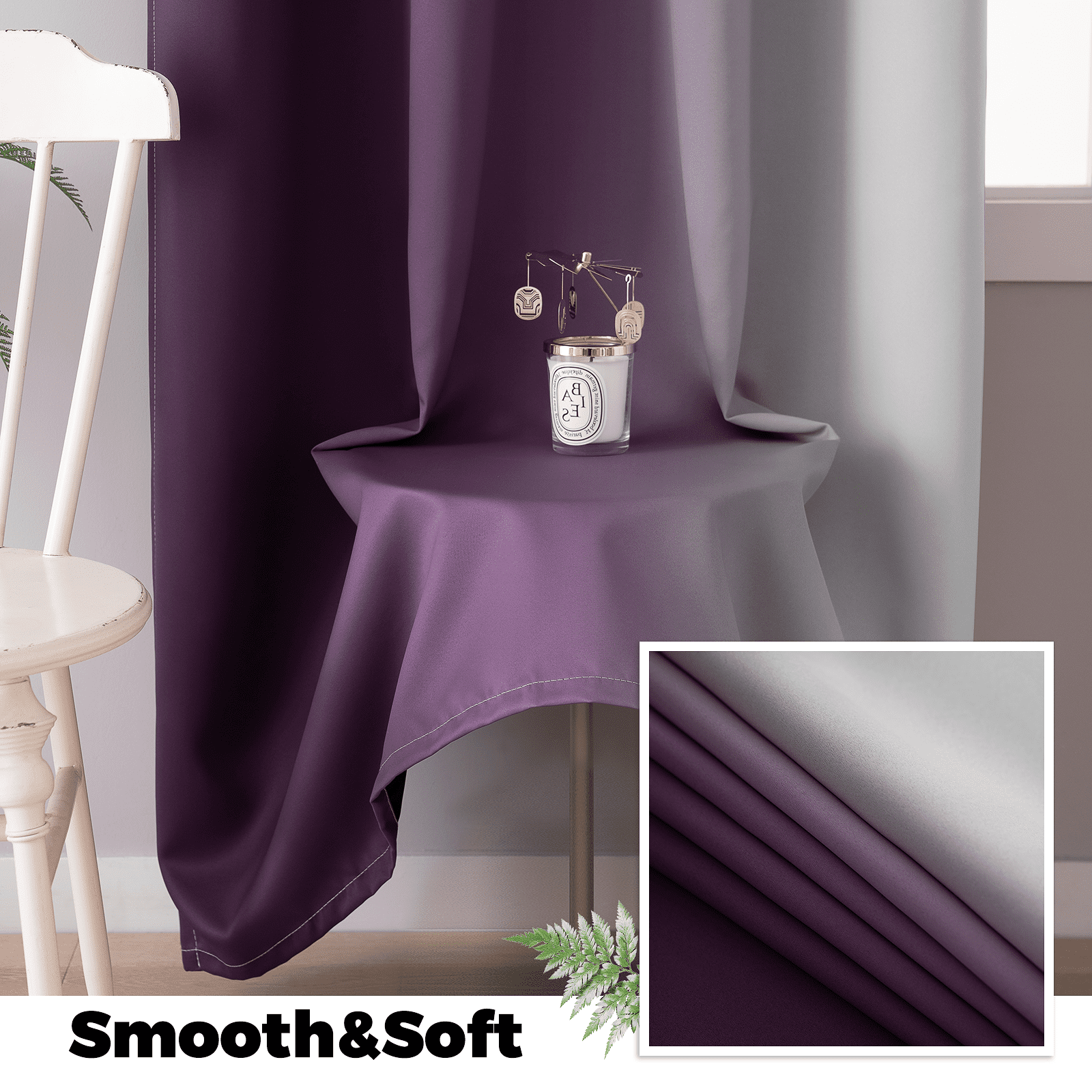 Yakamok 100% Blackout Curtains 84 Inch Length 2 Layers,Purple Curtains for Bedroom Ombre Room Darkening Grommet Gradient Drapes, Light Blocking Thermal Insulated Window Curtains for Living Room