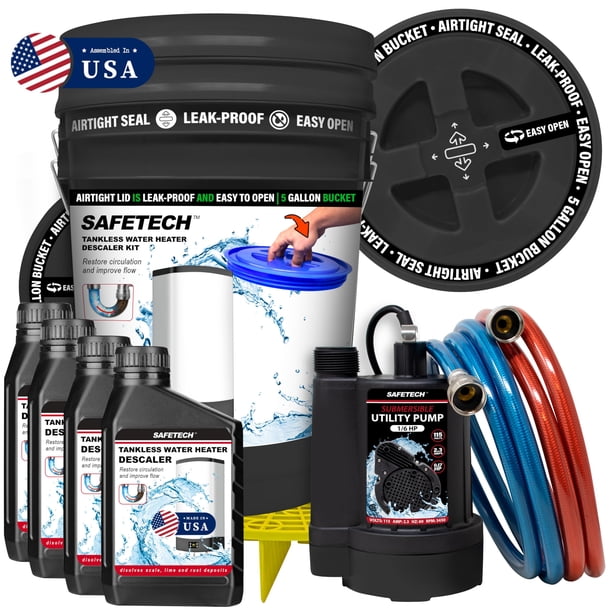 Kit de lavado para calentador de agua sin tanque Safetech con balde de 19 litros