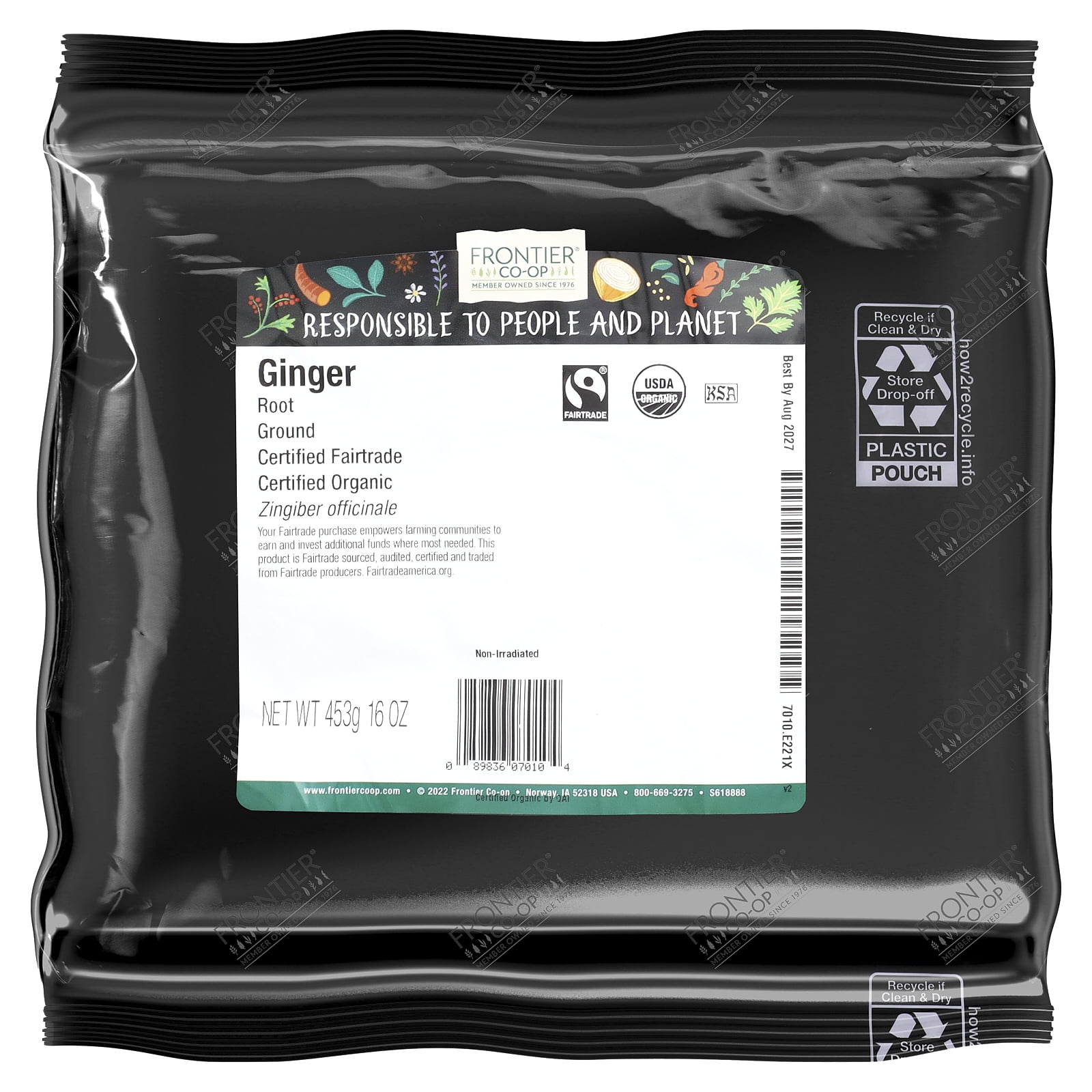 Frontier Natural Products Organic Ginger Root Powder, 1 Lb
