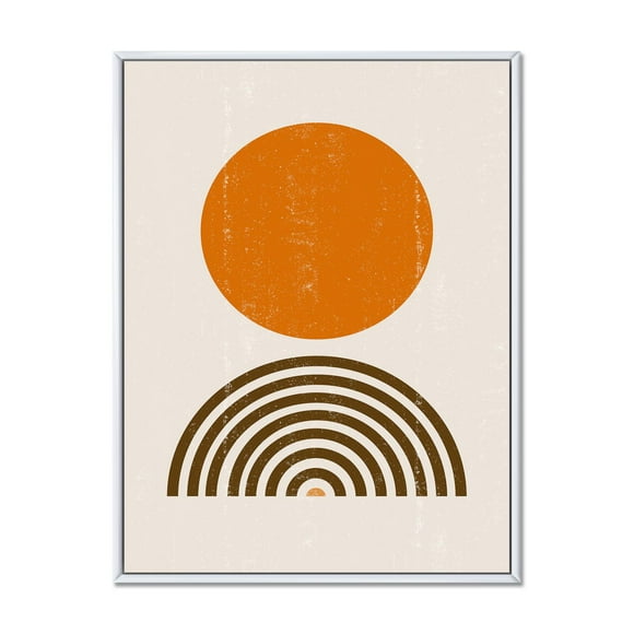 Designart Abstract Minimal Orange Sun and Rainbow I FLOAT FRAME WALL ART
