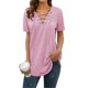 thumbnail image 4 of Camiseta de mujer con cuello en V y cordones, blusa suelta causal de manga corta, rosa, S sidaley AP001631-06, 4 of 7