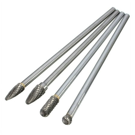 1/4" Shank Tungsten Carbide Rotary Burr Set 6" Long Reach Double Cut for Head Rotary Files for Woodworking Drilling Carv