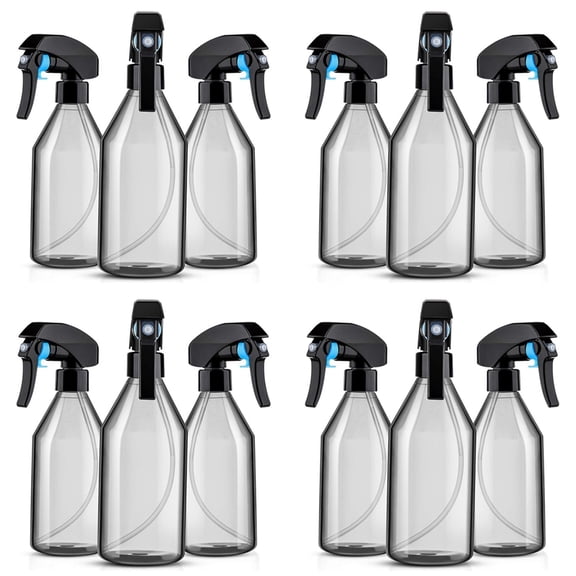 Plastic Bottles for Cleaning Solutions,10OZ Reusable Empty Container with Black Trigger Sprayer, 12Pack
