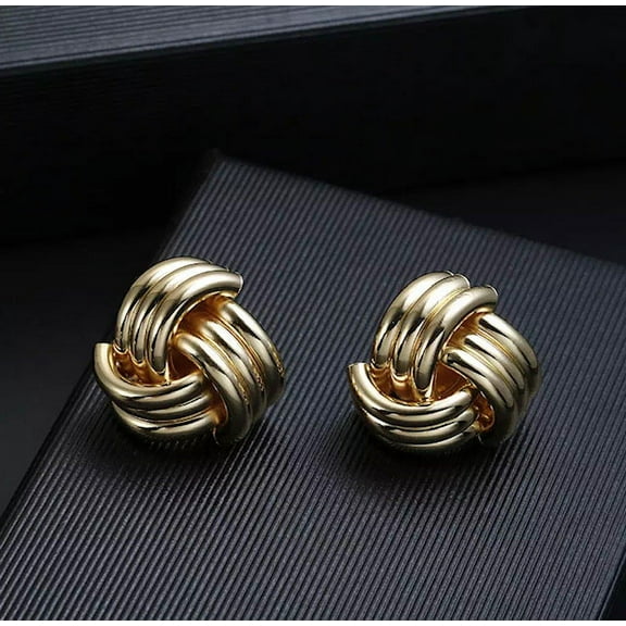 Clip on 3/4" gold indented knot button style earrings