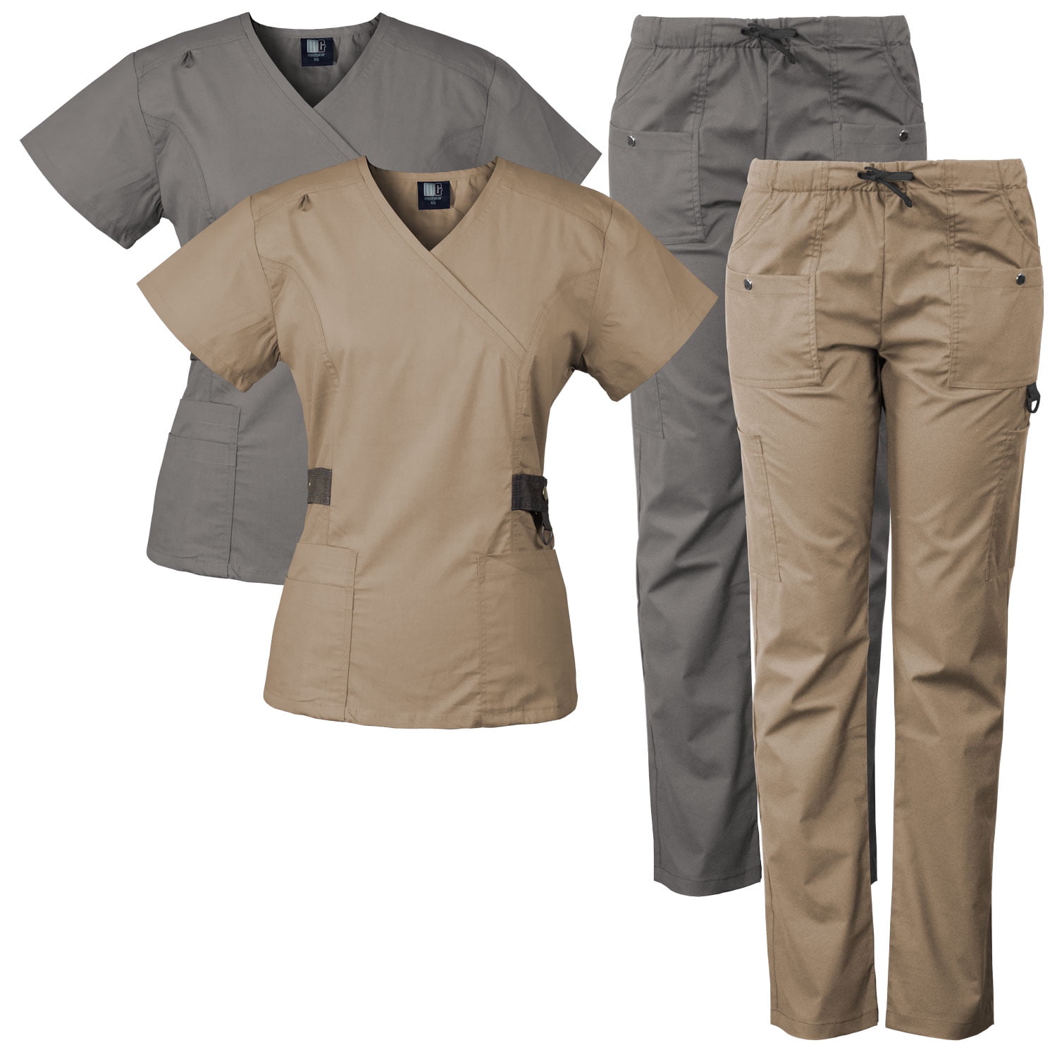 2-PACK Medgear 12-Pocket Women's Scrub Set with Silver Snap Detail ...
