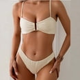 thumbnail image 2 of UTSJKR Women's Ribbed Bikini Sets U Wire Adjustable Spaghetti Straps Swimsuit Textured Ruched Two Piece Bathing Suit White M, 2 of 6
