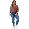 thumbnail image 3 of DARING DIVA Women's Plus 3/4 Sleeve V Neck Button Decor Casual Blouse 1X Burgundy, 3 of 6