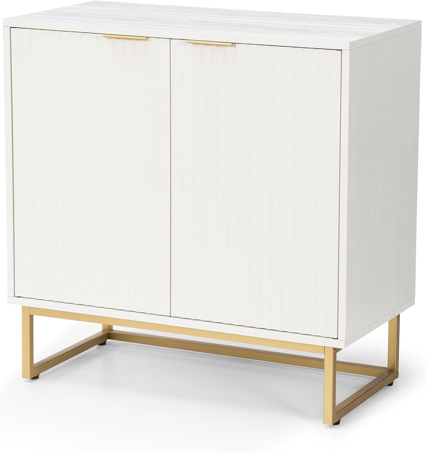 Joyyskill Fluted Storage Cabinet, Sideboard Buffet Cabinet with Adjustable Shelves, Storage Credenza Accent Cabinets, White