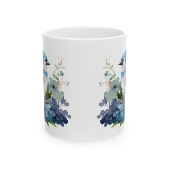 Blue Jay Bird Floral Flowers Coffee Mug Nature Gift Tea Cup 11oz