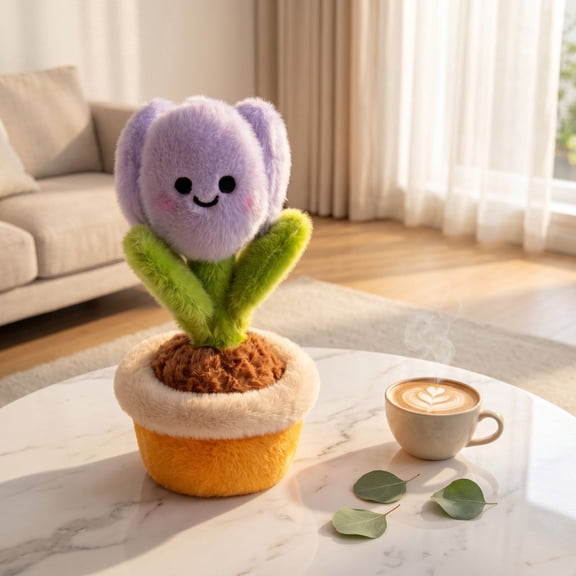 Potted Plant Plush, 7 Inch Cute Smiling Stuffed Animal - Soft Velvet Palm Pals Mini Desk Decor, Plant Lover Gifts, Room Decor Birthday Present