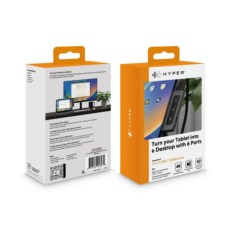 HyperDrive iPad Pro usb-c 6-in-1 Mediaハブ Amazon.com: Hyper HyperDrive 6-in-1 USB C Hub for iPad with Media