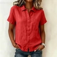 thumbnail image 2 of Women's Dress Shirts Causal Button Down Short Sleeve Shirt with Chest Pocket Breathable Linen Blouse for Women, 2 of 7
