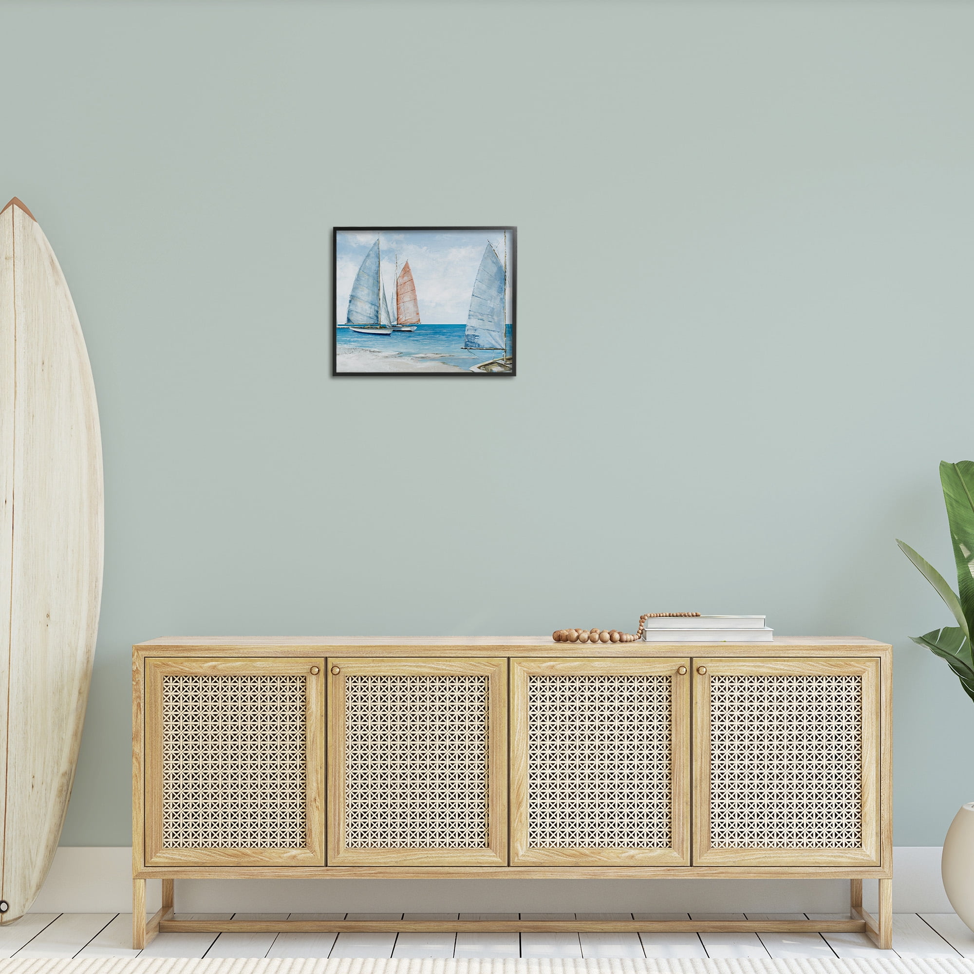 Stupell Industries Coastal Sailboat Fleet Transportation Painting Black Framed Art Print Wall Art, 20 x 16