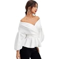 thumbnail image 4 of Blusa cruzada con cuello en V, manga larga y volantes para mujer, 4 of 4