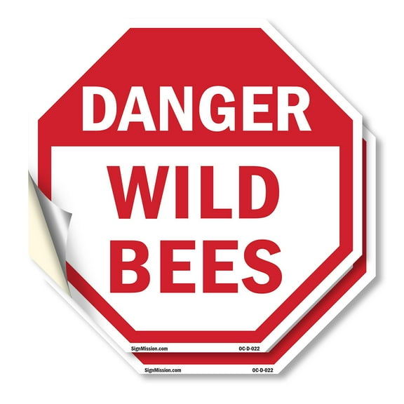 Danger Wild Bees (2 Pack) 6 inch X 6 inch Octagon Vinyl Label Decal Sticker Weather Resistant, UV Protected for Workplace, Private Property, and Construction Site, Made in the USA