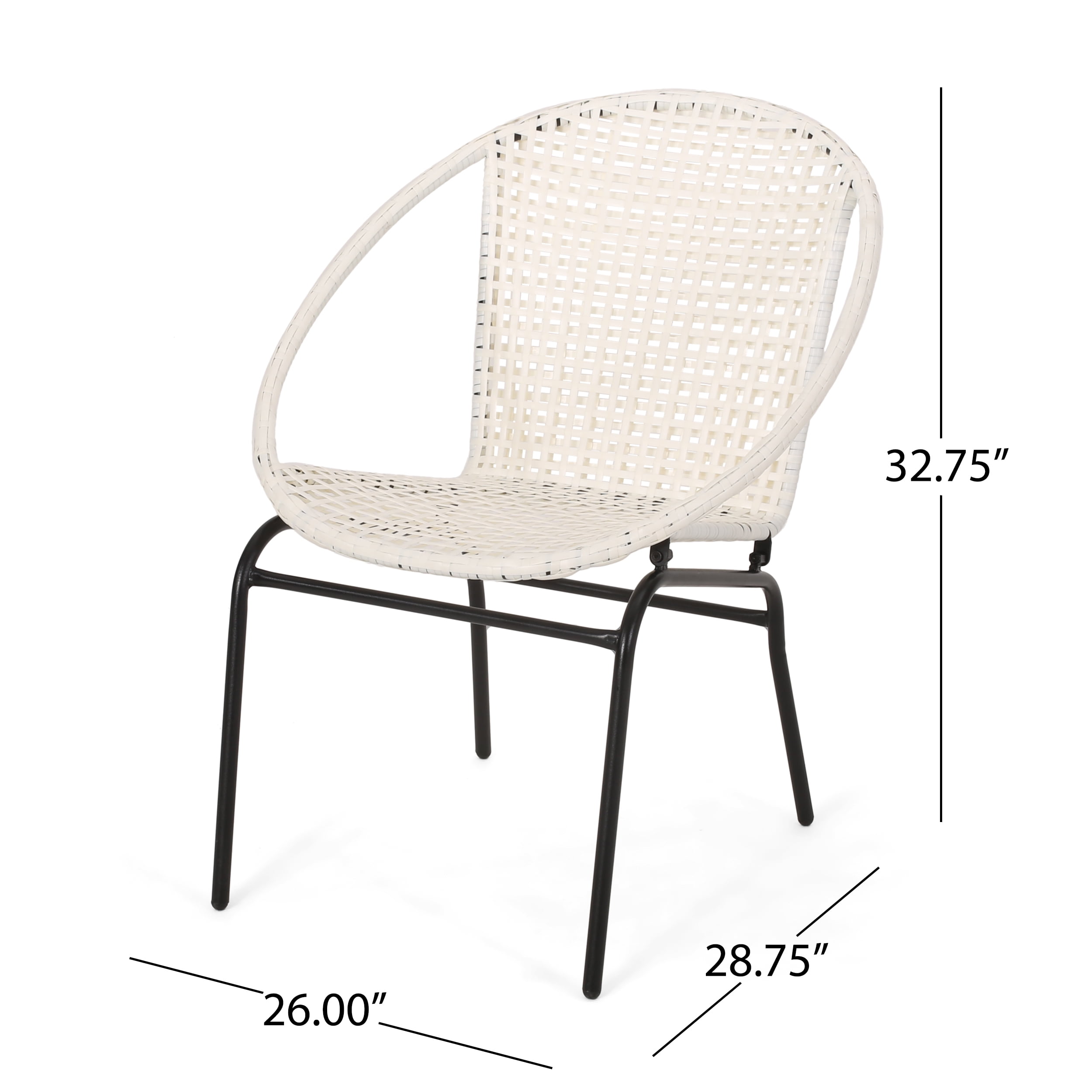 Noble House Edmundo Outdoor Modern Faux Rattan Club Chair, Set of 2, White and Black