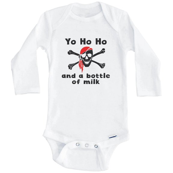 Yo Ho Ho And A Bottle Of Milk Funny Pirate Baby Bodysuit - Skull And Crossbones Baby Bodysuit (Long Sleeve)
