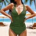 thumbnail image 3 of Zpzdpjkx Womens Tankini Swimsuits High Waisted Ruched Cutout V Neck Modest Bathing Suits Green L, 3 of 8