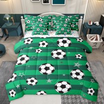 Feelyou Cartoon Football Soccer Bedding Comforter Set 7 Pieces, Stars Print Full Bedding Set, Green Stripe Abstract Reversible Fitted Sheet Flat Sheet, Luxury Bedroom Decor
