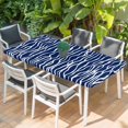 thumbnail image 2 of Vintage Wave Lines Table Cloths for 6 Foot Rectangle Tables, Classic Minimalist Striped Navy Blue Patio Waterproof Elastic Fitted Tablecloths, Washable Rectangular Table Cover for Camping, 2 of 8