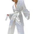 thumbnail image 4 of Sunloudy Trajes de color sólido para mujer, tops de sostén con cuello halter amarrado, abrigo de traje con cinturón de solapa de manga larga, pantalones de pierna recta Sunloudy moda, 4 of 8