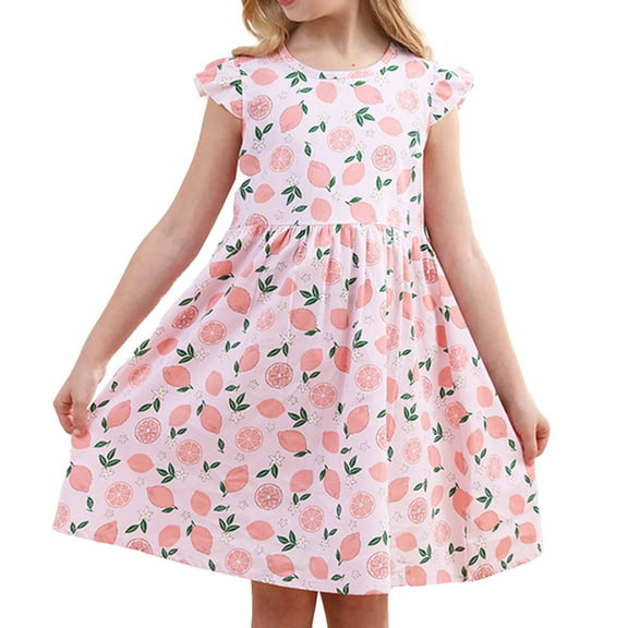 vdgthytj Toddler Girls Summer Dresses Floral Printed Fly Sleeve Sundress A-Line Beach Party Dress for Kids 2-10 Years