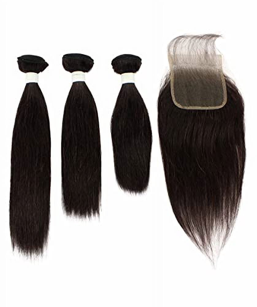 LUXLUXE Rico 100% Unprocessed A7 Grade Human Hair Bundle Free Part 4X4 Hand Tied Swiss Lace Closure