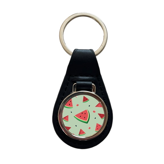 Watermelon Scattered Fruit Metal Black Leather Keychain