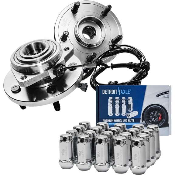 Detroit Axle - Front Wheel Hub Bearings   20pc Wheel Lug Nuts Replacement for 2005-2009 2010 Jeep Grand Cherokee Commander - 22pc Set
