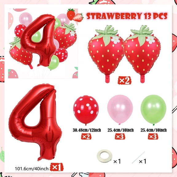 13pcs strawberry balloon aluminum foil balloon set with polka dot latex balloons for birthday party and anniversary decoration