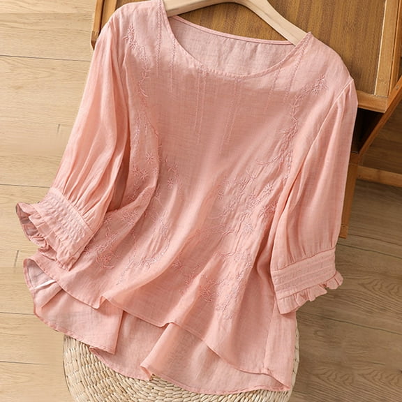 iHengLiXing Summer Tops for Womens Dressy Casual For Women Women's Casual Short Sleeve Round Neck Summer Loose Tee Shirts Blouse Pink XL