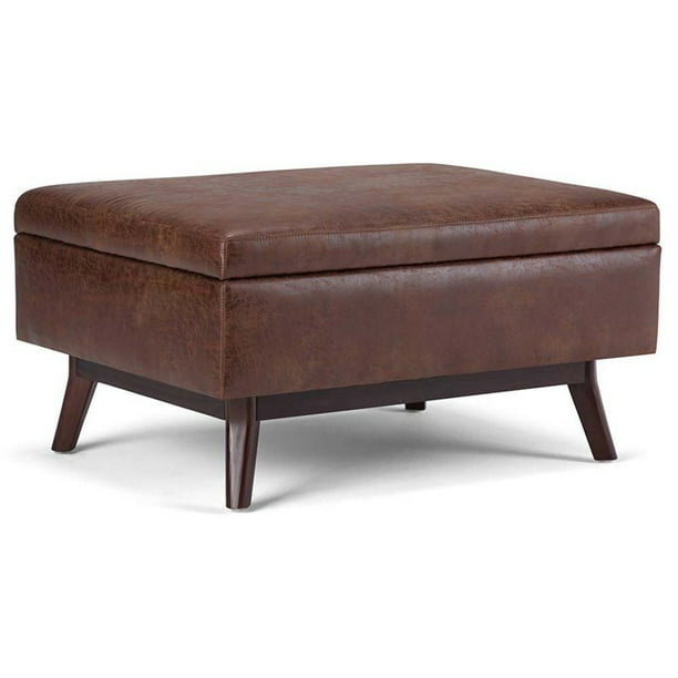 Atlin Designs Mid Century Top Lift Faux, Leather Top Coffee Table Ottoman