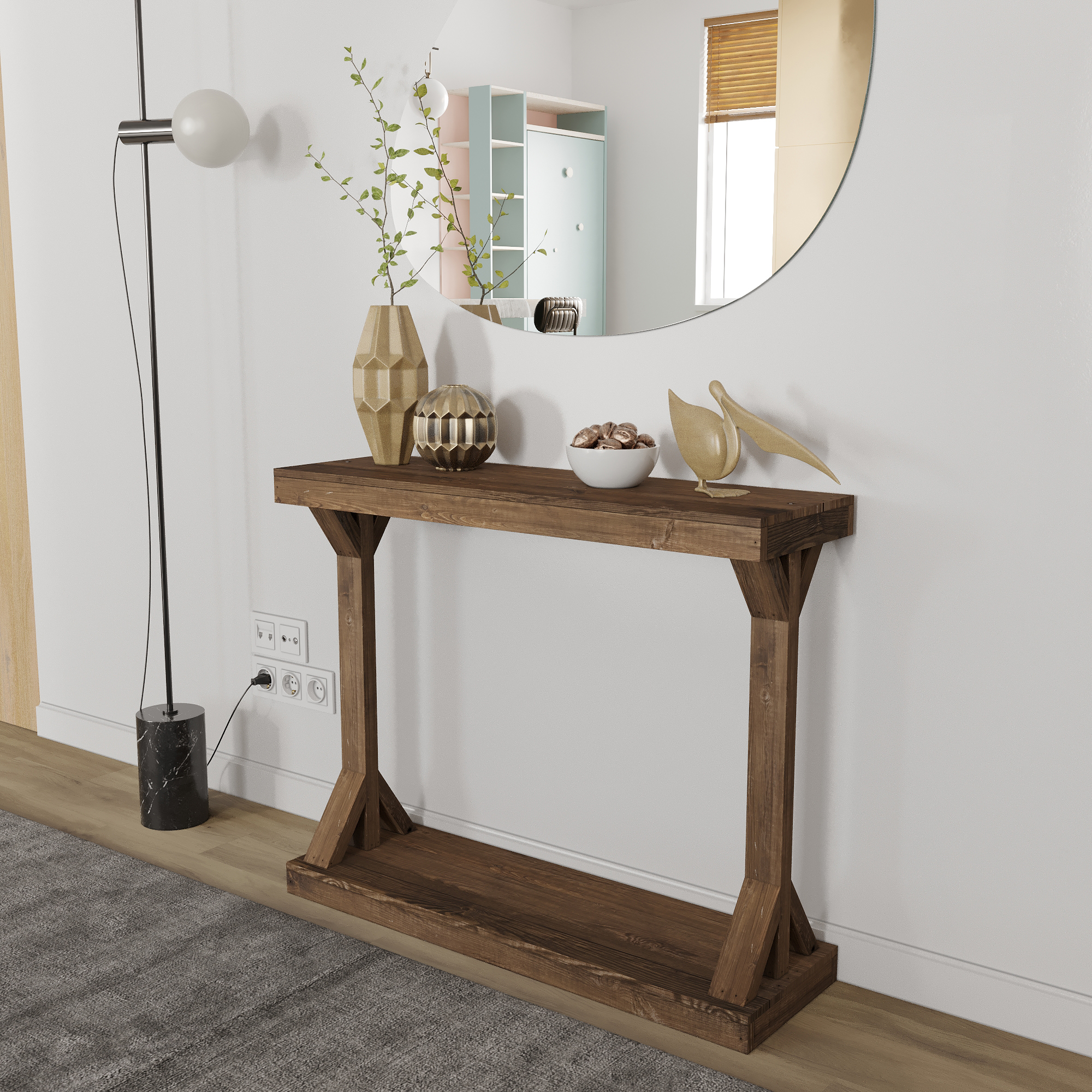 Woven Paths Small Rustic Barb Pedestal Entryway Console Table, Brown - image 2 of 4