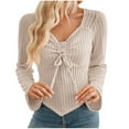 thumbnail image 3 of Women's Casual Short Sleeve Pleated Top Shirt Blouse Solid Color Stripe Loose Fit Crewneck T-Shirt Tee for Daily Wear Business Office Vacation Fashion Essential | CSEONE,Beige XL, 3 of 9