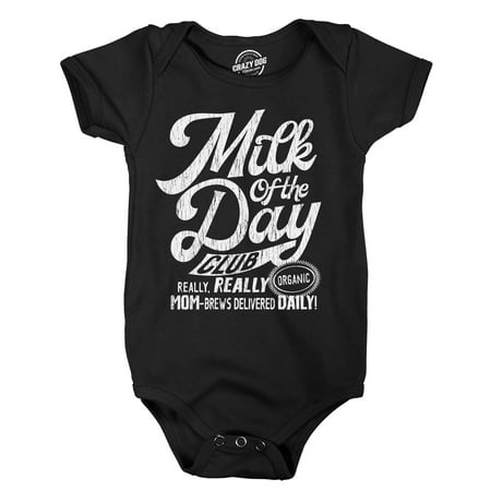 

Milk Of The Day Club Baby Bodysuit Funny Breast Feeding Joke Jumper For Infants (Heather Black - MILK) - 24 Months