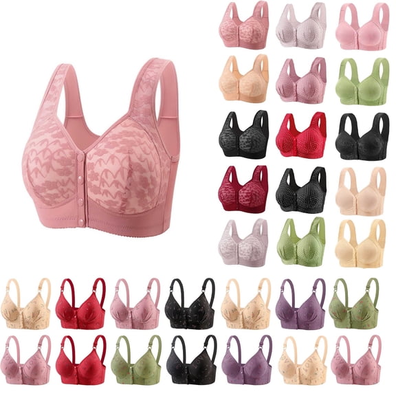 Akmaiox Plus Size Bras for Women, Full Support Wirefree Front Closure Push Up Bra, Soft Comfy Seamless Everyday No Underwire Lingerie for Women