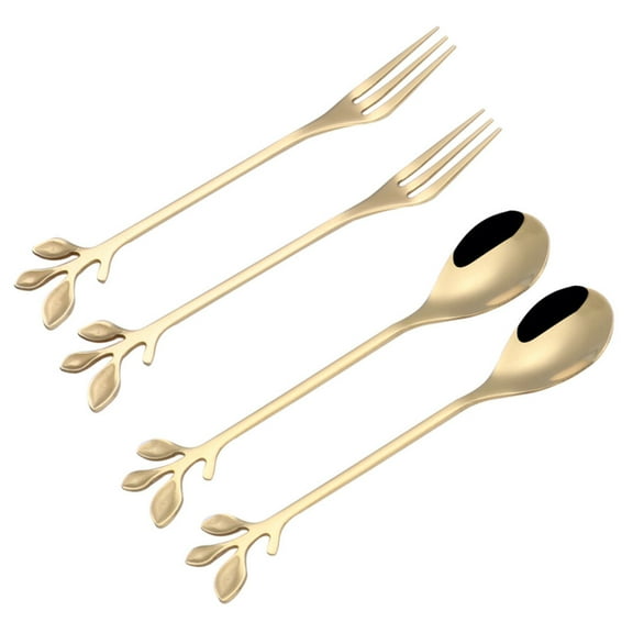 Alasum 4Pcs 12 x 0.9 x 0.2in Golden Leaf Shaped Cutlery Spoons for Ice Cream Scoops and Coffee Stirrers Everyone