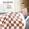 thumbnail image 5 of USB Powered Heated Throw Blanket for Women, 50" X 60" 9V 18W Portable Brown Grid Print Electric Heating Blanket with 3 Heat Setting,8-Zone Graphene Heating Blankets for Couch Car Office, 5 of 8