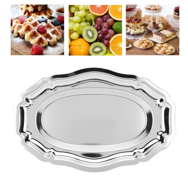 Bandeja Para Servir Frutas, De Postre De Acero Inoxidable 304, Decorativo Multiusos Reutilizable Para Aperitivos, Para Cocina, Fiesta, Ovalado