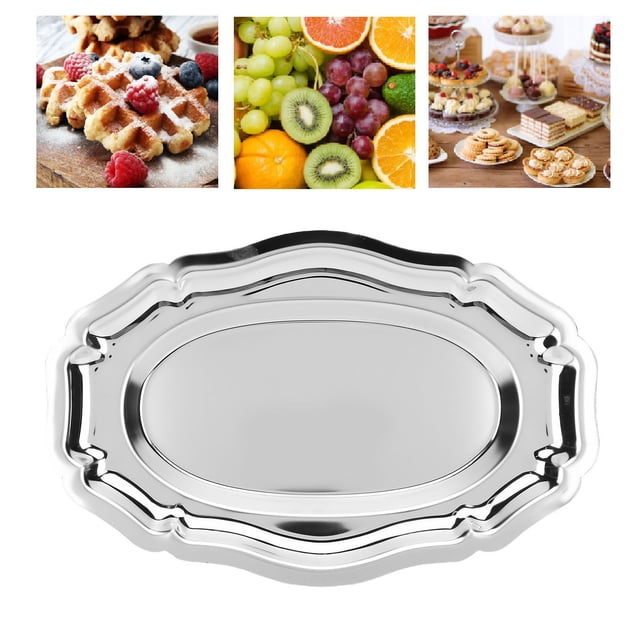Bandeja Para Servir Frutas, De Postre De Acero Inoxidable 304, Decorativo Multiusos Reutilizable Para Aperitivos, Para Cocina, Fiesta, Ovalado