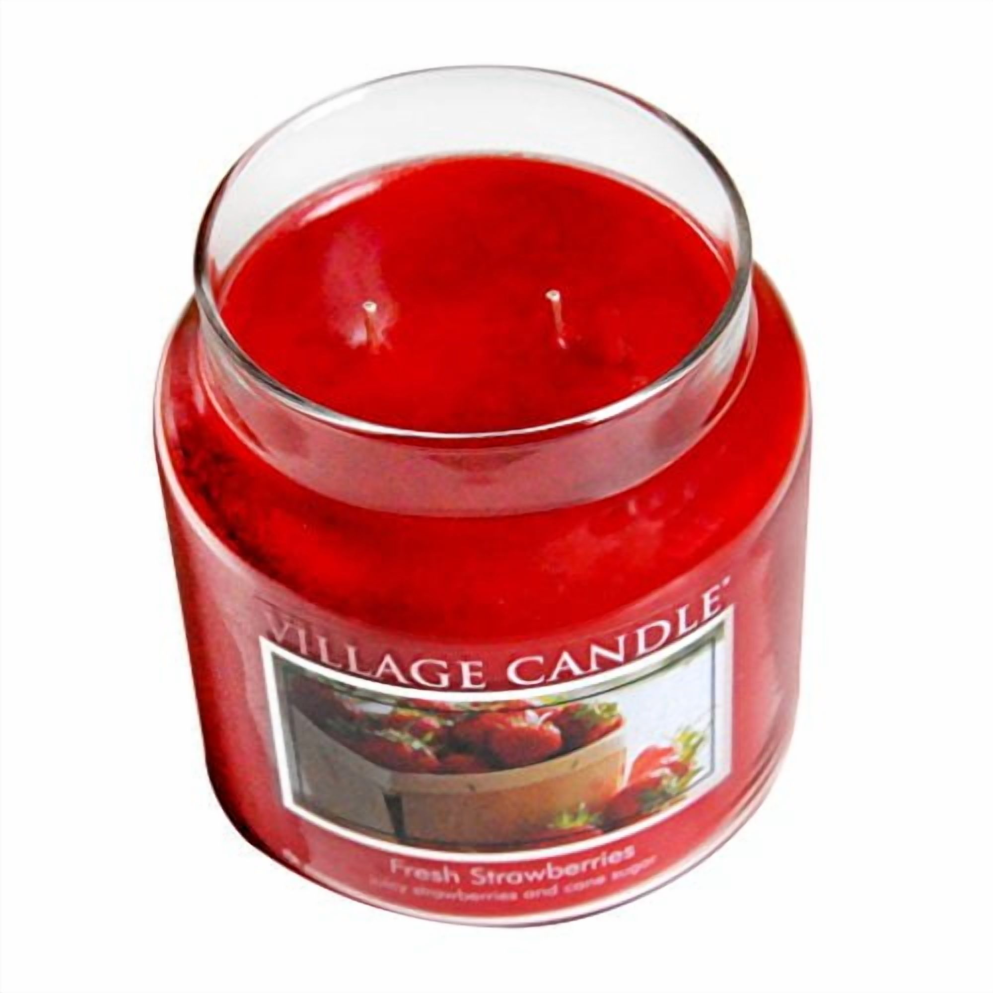 Village Candle Fresh Strawberries Large Glass Apothecary Jar Scented Candle, 21.25 oz, Red