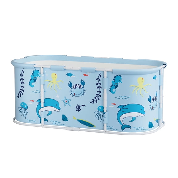 43" Large Foldable Bathtub, Extra Large Foldable Bathtub with Plastic Frame, Freestanding Surround Collapsible Bathtub, Family SPA Soaking Tub for Kids Adult