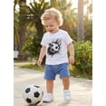 thumbnail image 4 of BemeyourBBs Toddler Baby Boy Football Outfit Infant Baby Boys Summer Clothes Short Sleeve Soccer Graphic T-Shirt and Solid Color Drawstring Pockets Shorts Set Toddler Boys Summer Outfit, 4 of 9