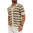 thumbnail image 5 of INSPIRE CHIC Men's Wave Crochet Shirt Hollow Short Sleeve Striped Knit Shirts S Brown, 5 of 6