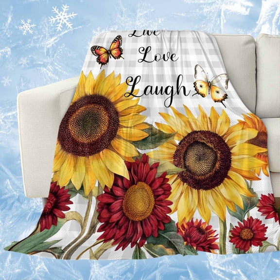 Sunflower Gray Check Cooling Blanket, Lightweight Breathable Summer Throw Blanket with Double Sided Cold Effect, Farmhouse Flowers Butterfly Picnic Beach Blankets Bed Sheet for Hot Sleepers 30"x40"